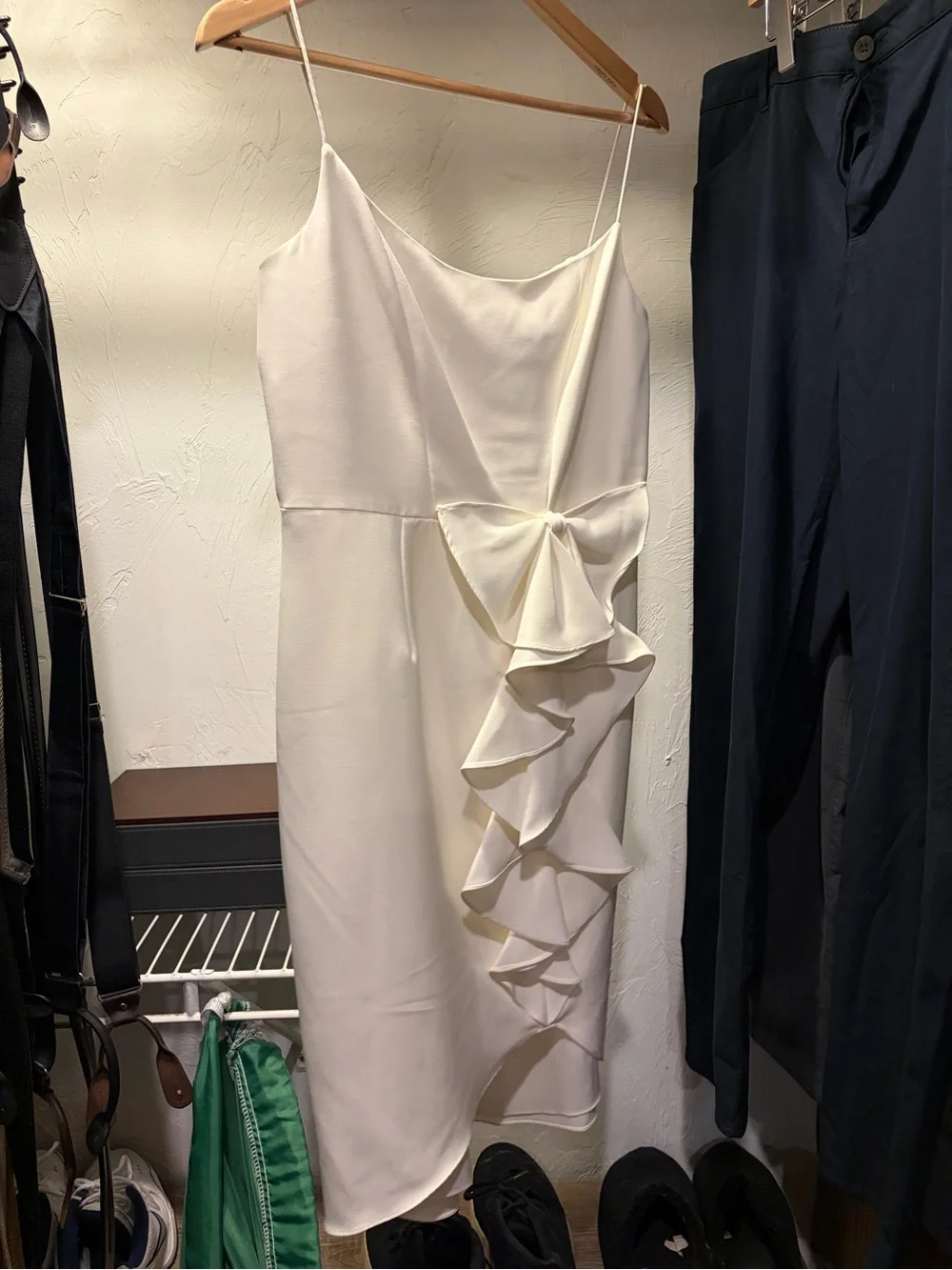 Aidan Mattox Ivory One-Shoulder Ruffle Dress